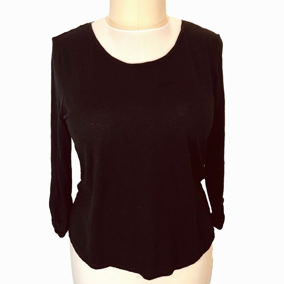 Chico's Tops - Chico's Blouse Women's XL Black Round Neck Long Roll Tab Sleeve